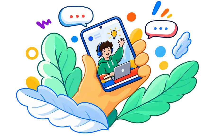 Hand holding a phone showing a personalized online lesson