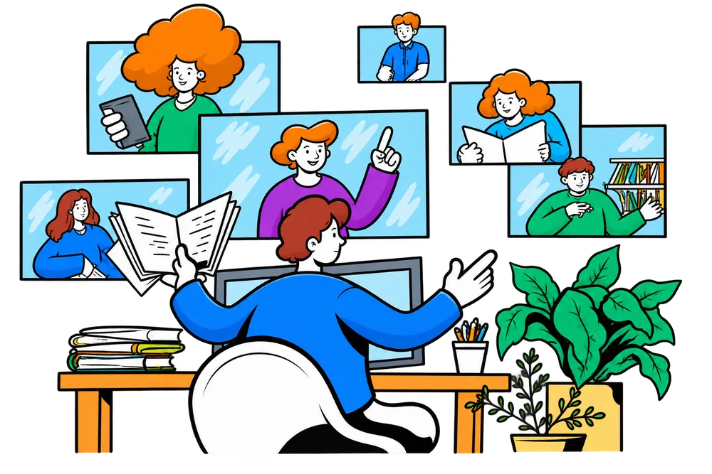 Student learning at a desk in a live online classroom